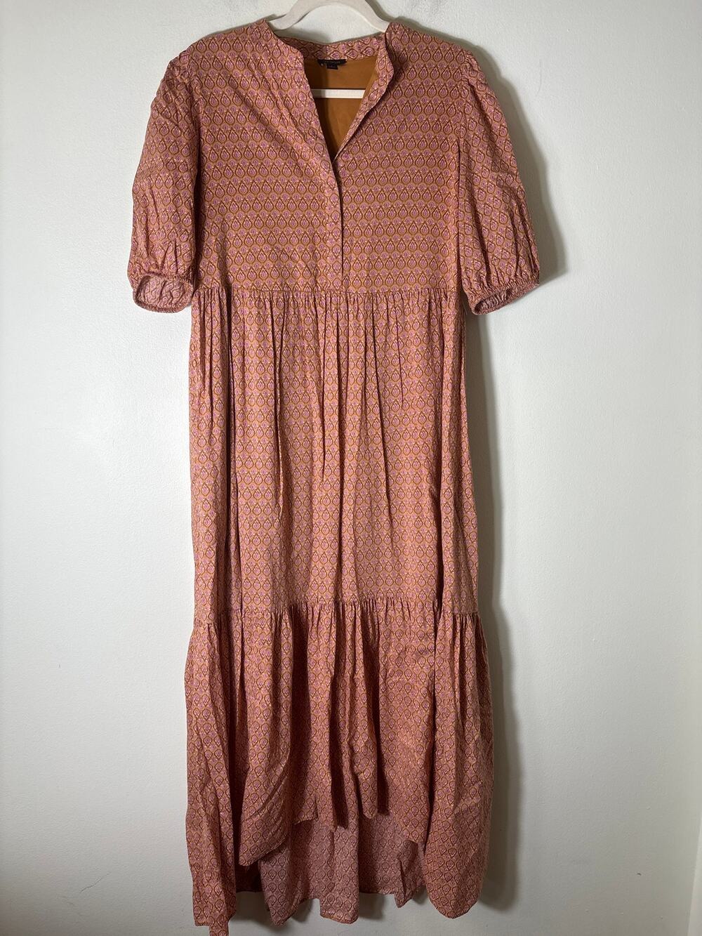 Ann Taylor Peach Paisley Cotton Half Puff Sleeve Maxi Dress Sz S